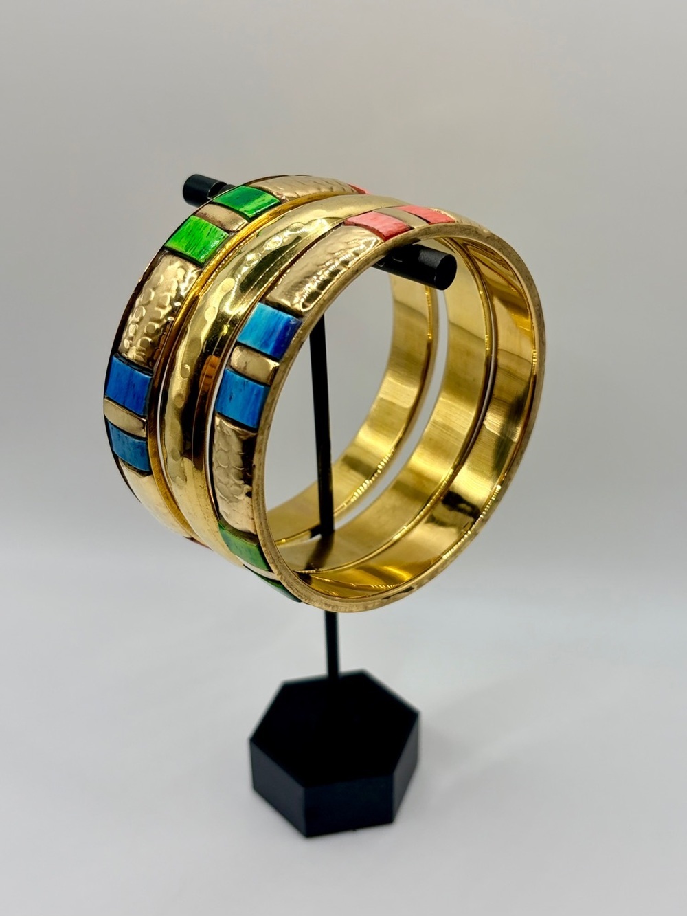 Colorful Gold Tone Multicolor Inlay Bangle Set - Picture 5 of 8